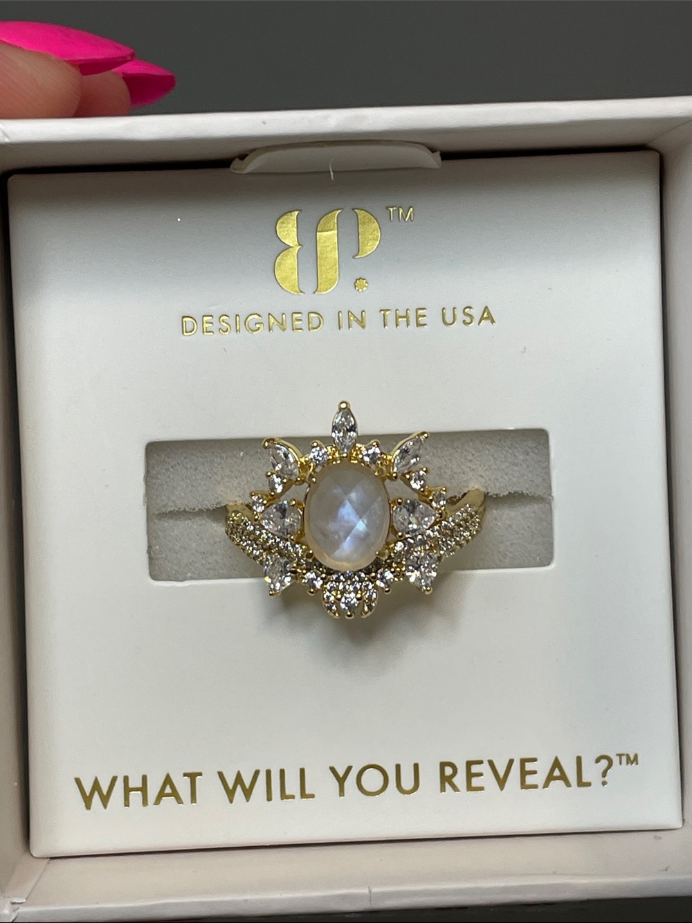 Bomb Party HALO "Be The Light" RG36805 Moonstone on Gold NWT $154 MSRP